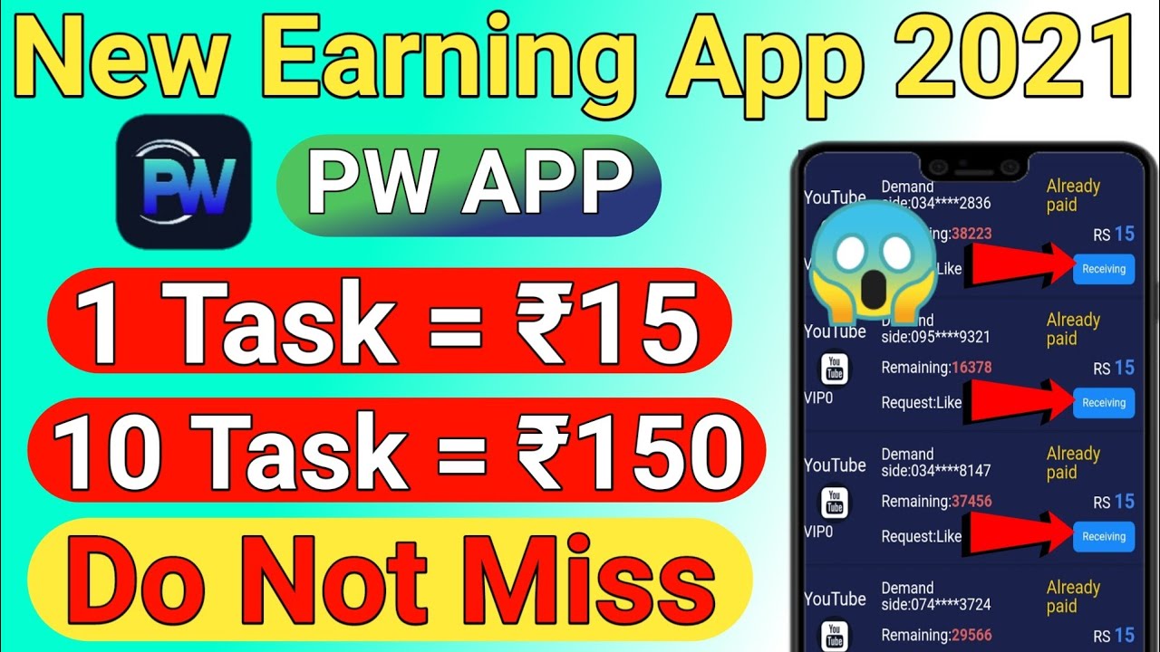 New Task Earning App Today || New Earning App || PW App || New Order Grabbing App Today