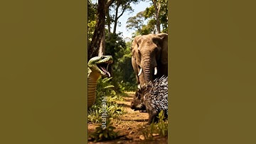 angry elephant, porcupine wants to eat python #animals #funny #shorts