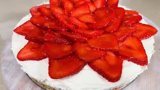 ابسط طريقه لعمل اتشيزكيك الفراوله بدون فرن وبمكونات بسيطه strawberry  cheesecake