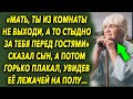 "Мать, ты из комнаты не выходи, а то стыдно за тебя перед гостями" сказал сын, а потом увидел…