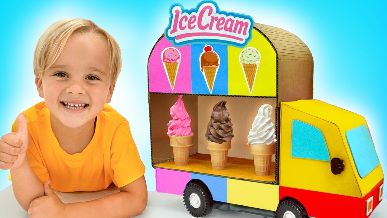 Дети учатся хорошему поведению с мини-грузовиком с мороженым