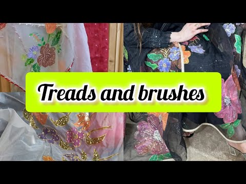 Hand made beautiful duptta / treads and brushes duptta / awesome organzs hand paint