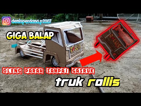 Review dan olengin miniatur truk  dari kardus rollis giga  