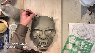 FHS Ceramics 2 Sgraffito Mask (Part 9 Planning and applying black underglaze areas for sgraffito)