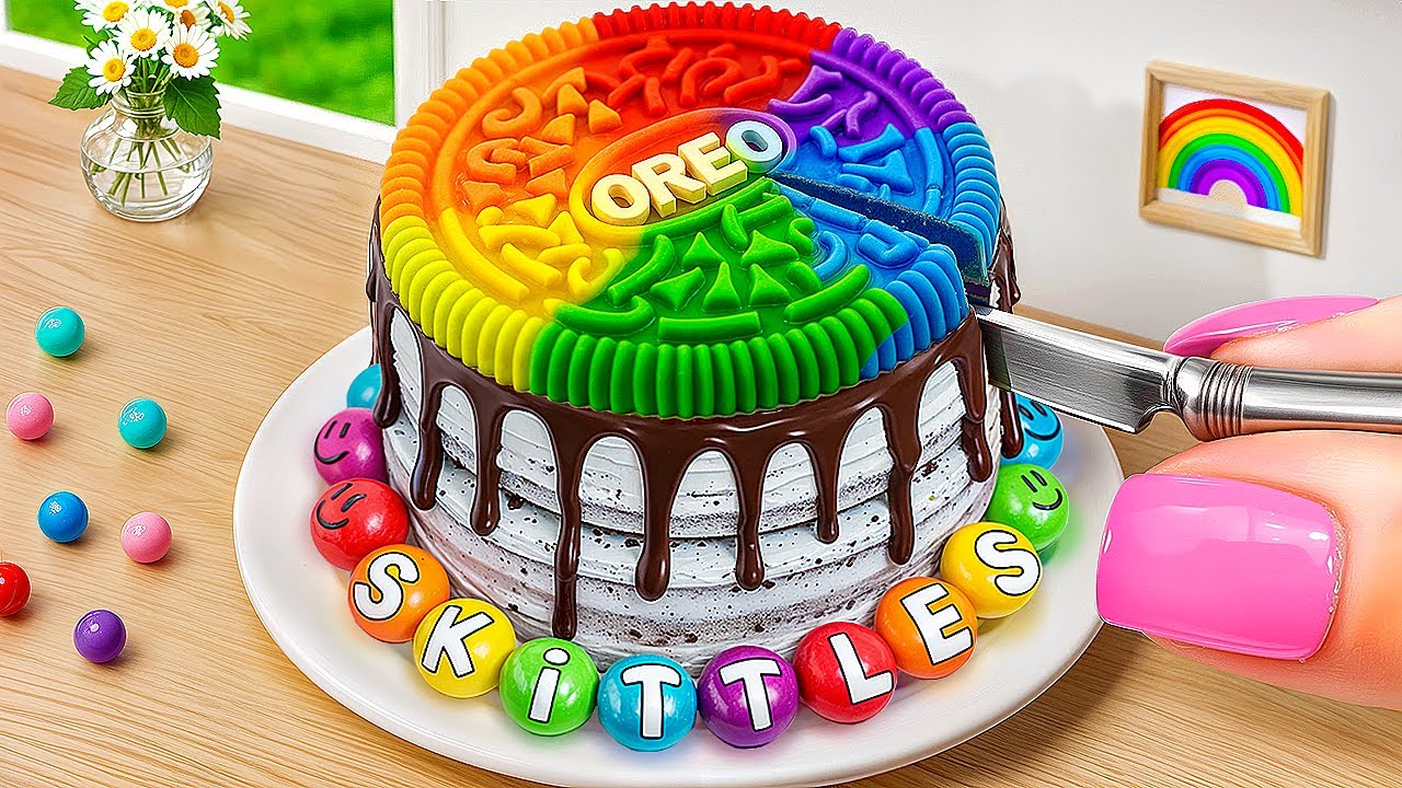 Colorful OREO Rainbow Cake Decorating with Skittles 🍬🍫 | ASMR Tiny Food