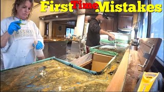 Our First TIME pouring Stone coat countertops