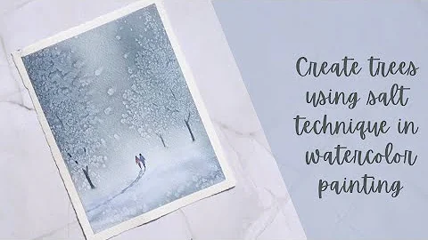 Easy watercolor winter landscape painting for beginners. Valentine card using salt technique.