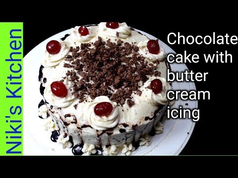 Chocolate cake with butter cream frosting/chocolate cake /How to make Birthday cake/Niki's Kitchen