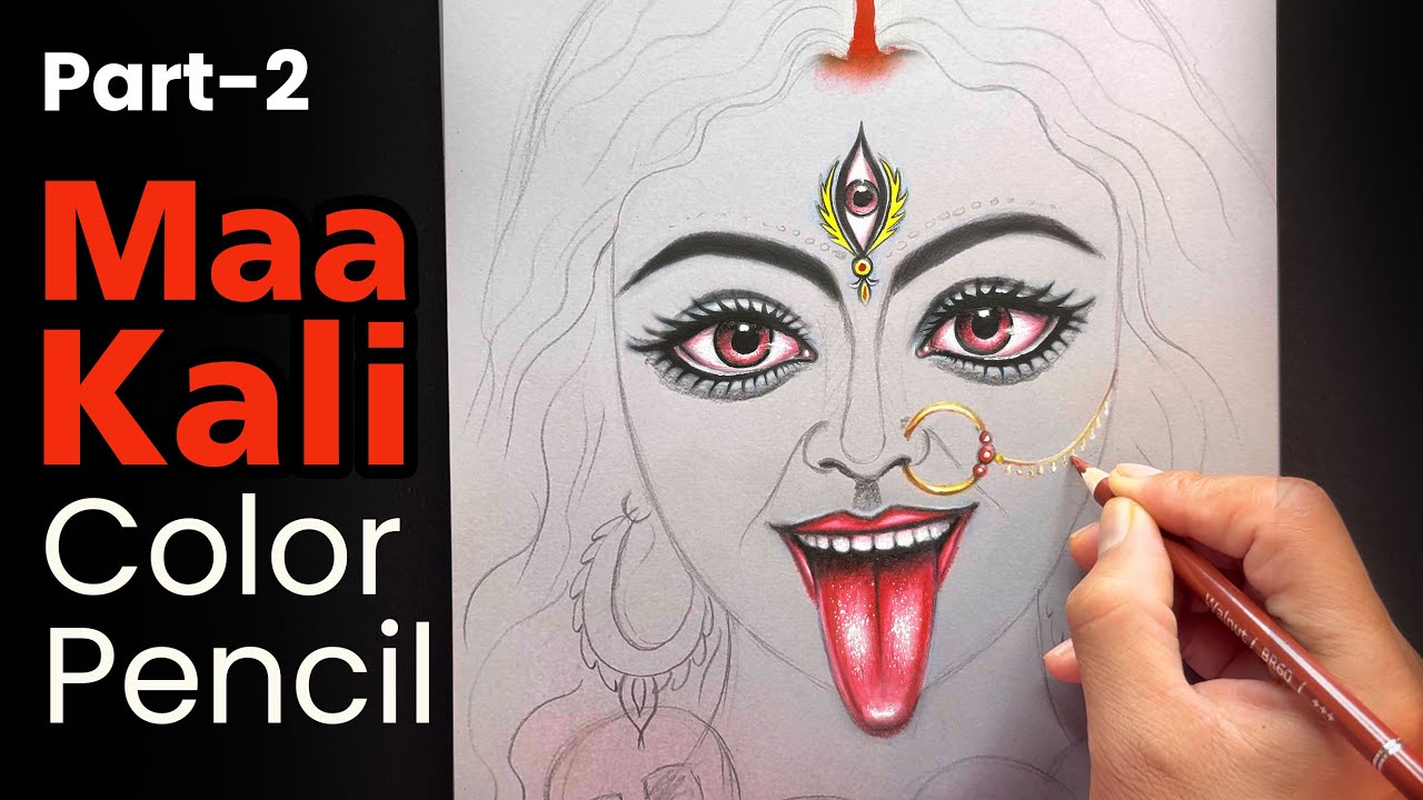 Maa Kali Drawing Color Pencil Step By Step with Pencil | Part-2 | Durga Puja 2025