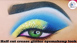 half cut crease with glitter unique eye makeup tutorial||#viral #makeup #tutorial #youtube #vlog