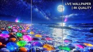 Luminescent Beach & Aurora Borealis • 1 HOUR 4K Live Wallpaper • Deep Relaxation
