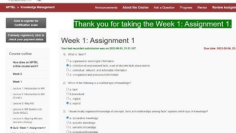 NPTEL knowledge management assignment answers week1 #nptel #swayam#nptelcourseanswers swayam portals
