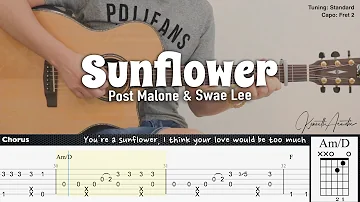 Sunflower - Post Malone & Swae Lee | Fingerstyle Guitar | TAB + Chords + Lyrics