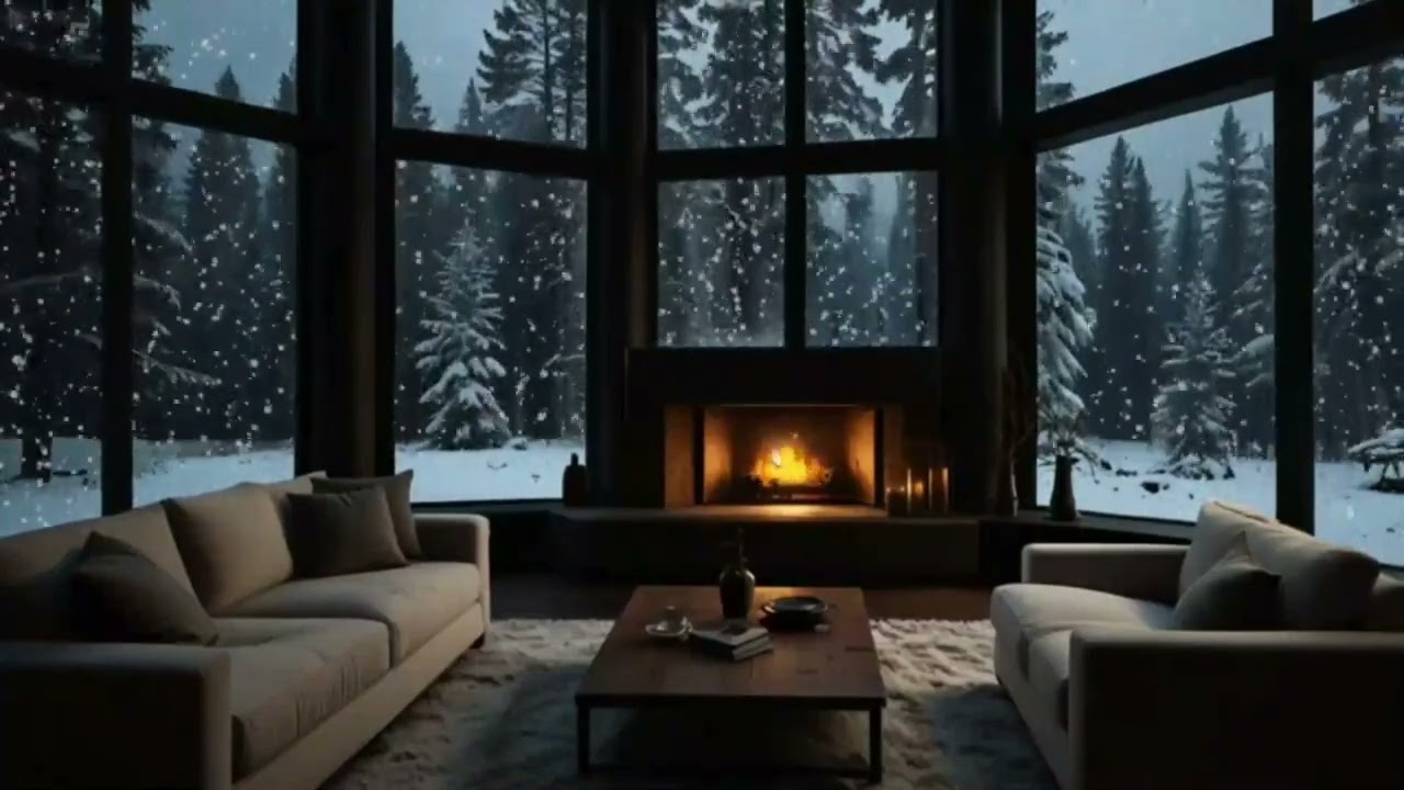 No Ads Камин Blizzard ASMR - Звук снежной бури с горящим камином для глубокого сна