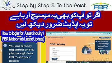 Latest Update for "how to login for FBR Asset Inquiry" Update for FBR Maloomat |