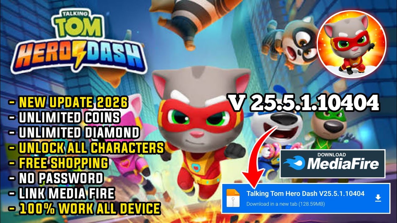 Talking Tom Hero Dash Mod Apk Terbaru 2026 - Unlock All Characters & Unlimited Money