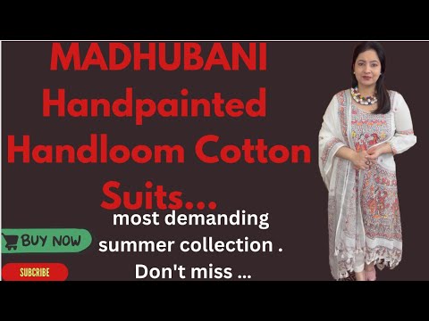 Ready go to ... https://www.youtube.com/watch?v=-urIub6Gv0Y [ MADHUBANI handdrawn & Handpainted Cotton Suits . Handloom exclusive fabric.Most  demanding Suits.]
