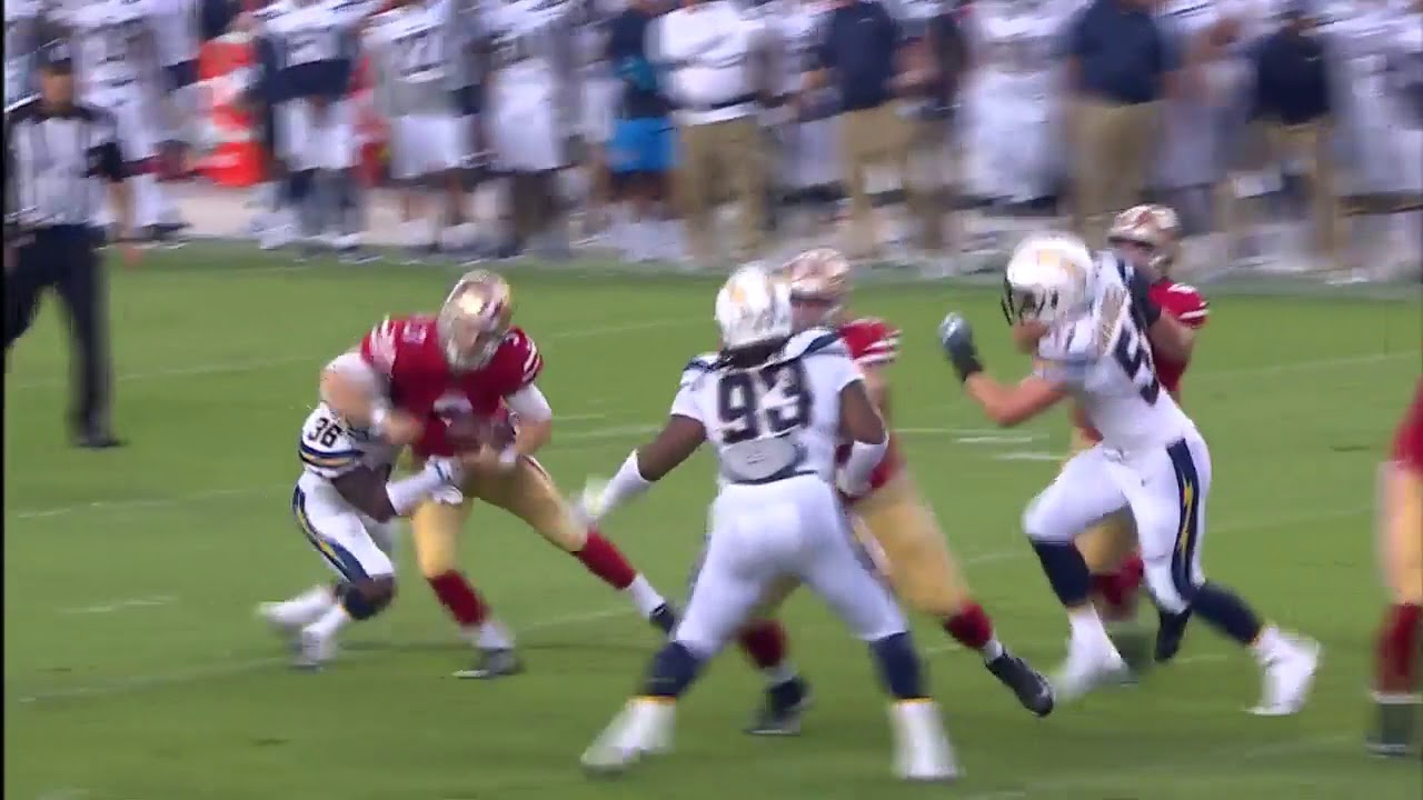 Desmond King lays the boom on CJ  Beathard for a sack!