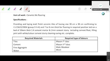 Lecture 27 : Rate Analysis of Ceramic Tile Flooring & Brickwork in Superstructure