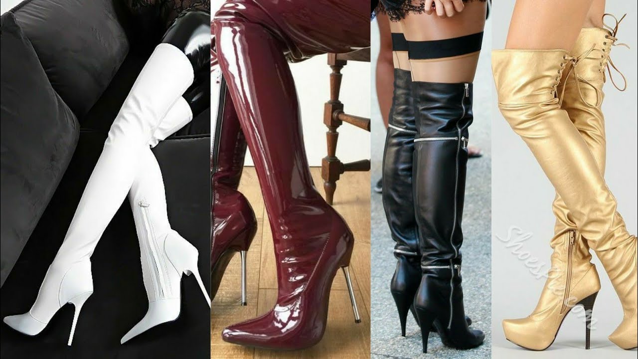 latex high knee boots