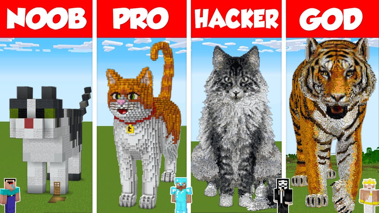 Minecraft REAL LIFE CAT HOUSE BUILD CHALLENGE NOOB vs PRO vs HACKER