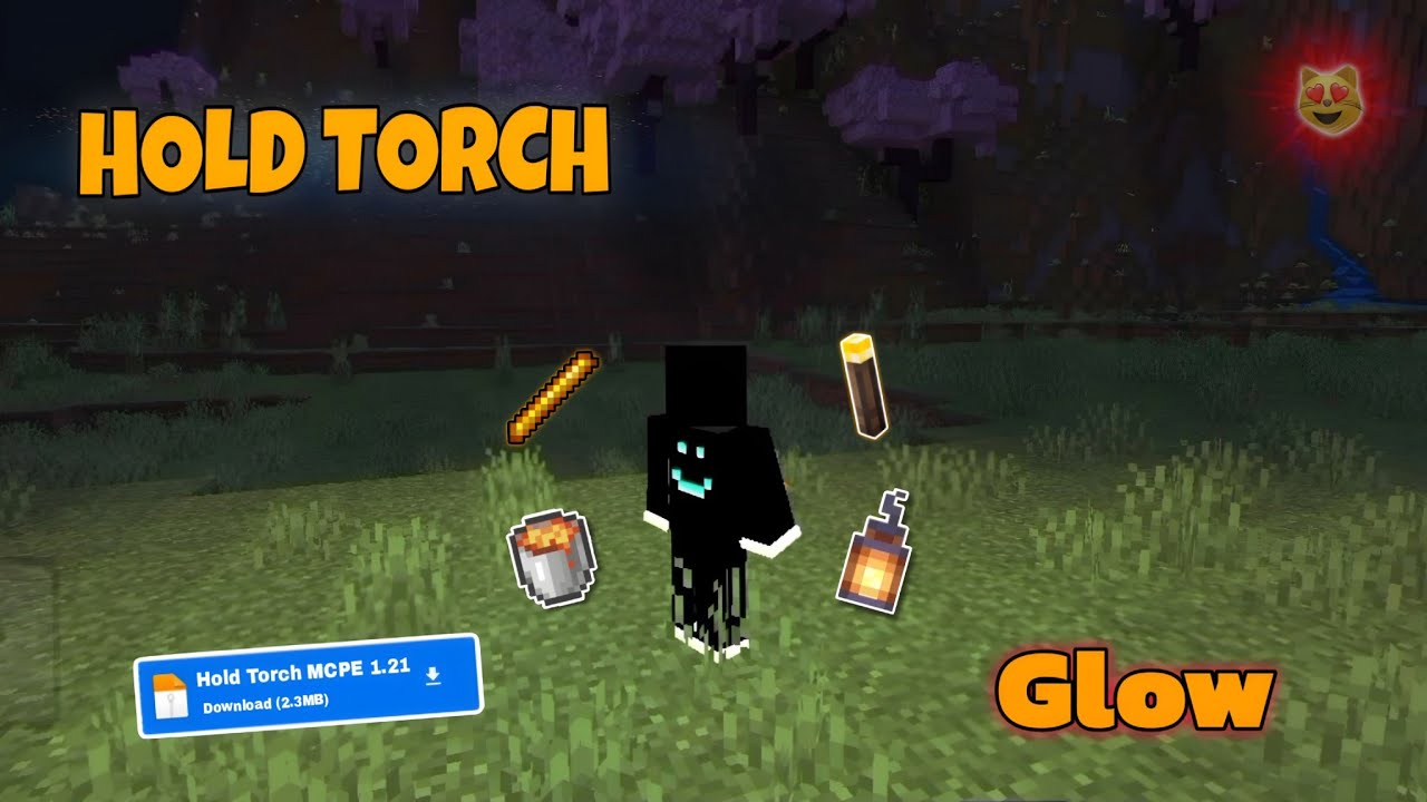 Hold torch light Glow ! Mcpe Dynamic Lights mod Download 1.21