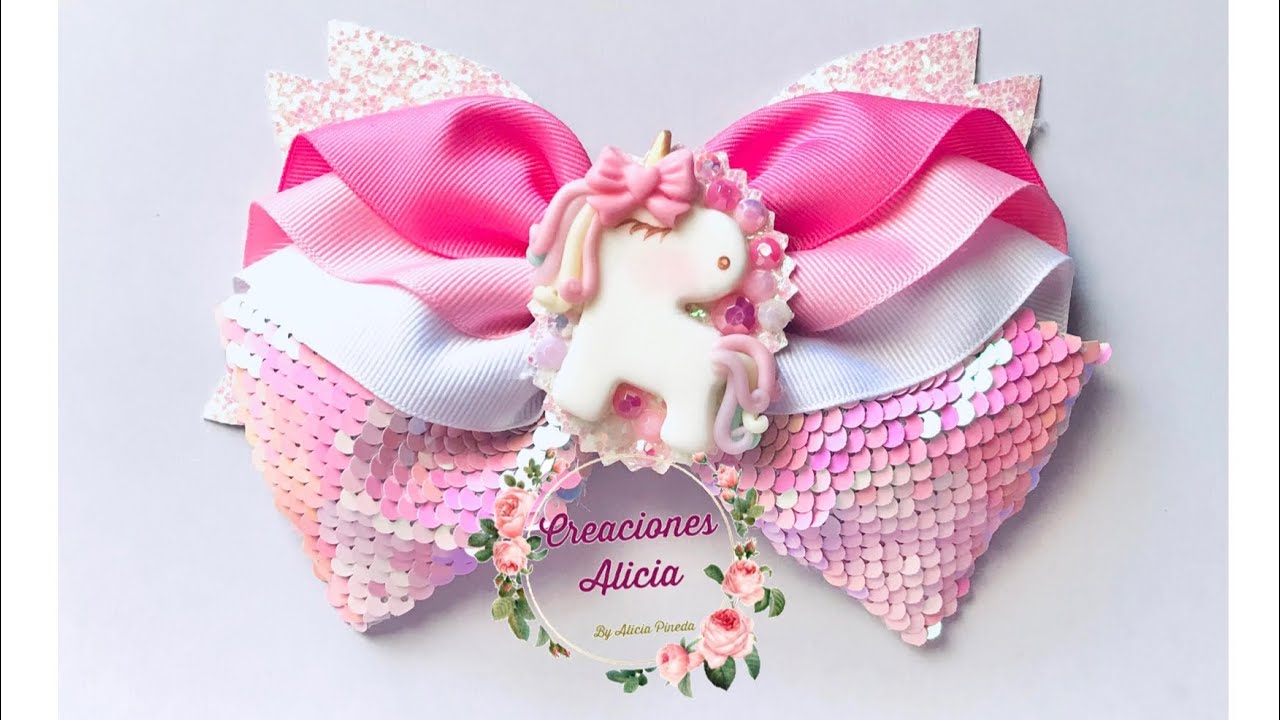 Moñito de 3 olanes con listón de 3 pulgadas y lentejuela reversible/ lazo encanto