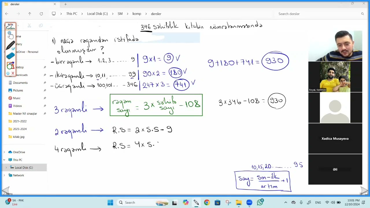 Kitab səhifələrinin nömrələnməsində rəqəm sayı