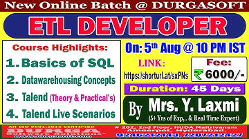 ETL DEVELOPER Online Training @ DURGASOFT
