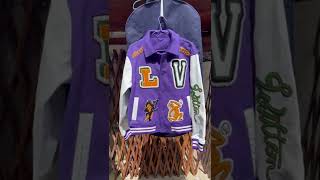 Louis Vuitton Virgil Purple Multi Patch Varsity Runway Jacket Sz 50 AW 22