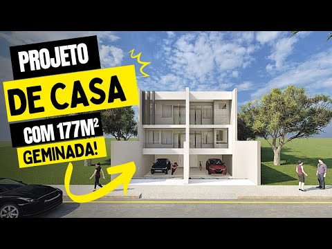 PROJETO DE UMA CASA GEMINADA DE 165M²  3 ANDARES E 3 QUARTOS COM PISCINA [ CANAL CONTEI TUDO ]