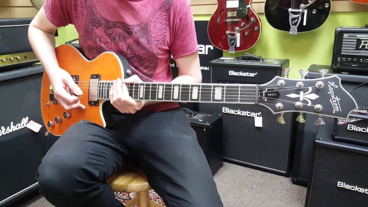 Hagstrom Ultra Max Milky Mandarin finish demo at Basone Guitar Shop in Vancouver Canada