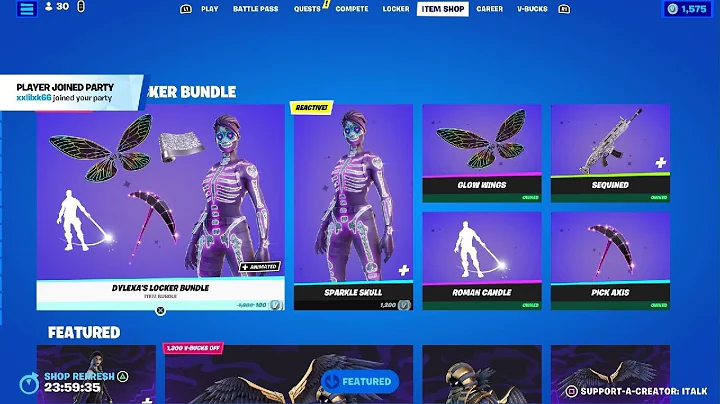 Fortnite Item Shop New Dylexa's Locker Bundle Sparkle Skull Returns After 770 Days (October 3,2023)