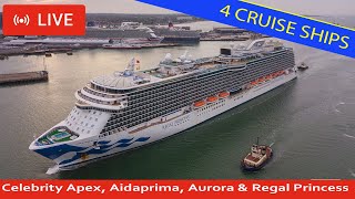 SHIPS TV -  Celebrity Apex, Aidaprima, Aurora & Regal Princess Departing Port of Southampton (LIVE)