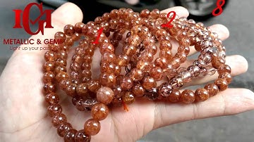 Vòng thạch anh tóc đỏ trong vắt cực nhiều tóc ánh titan mạnh tung toé size mini siêu yêu