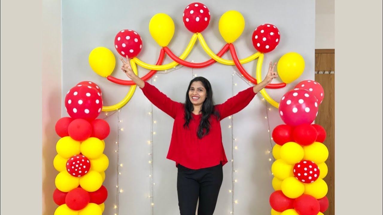 Red & Yellow Theme Balloon Decoration for Birthday - YouTube