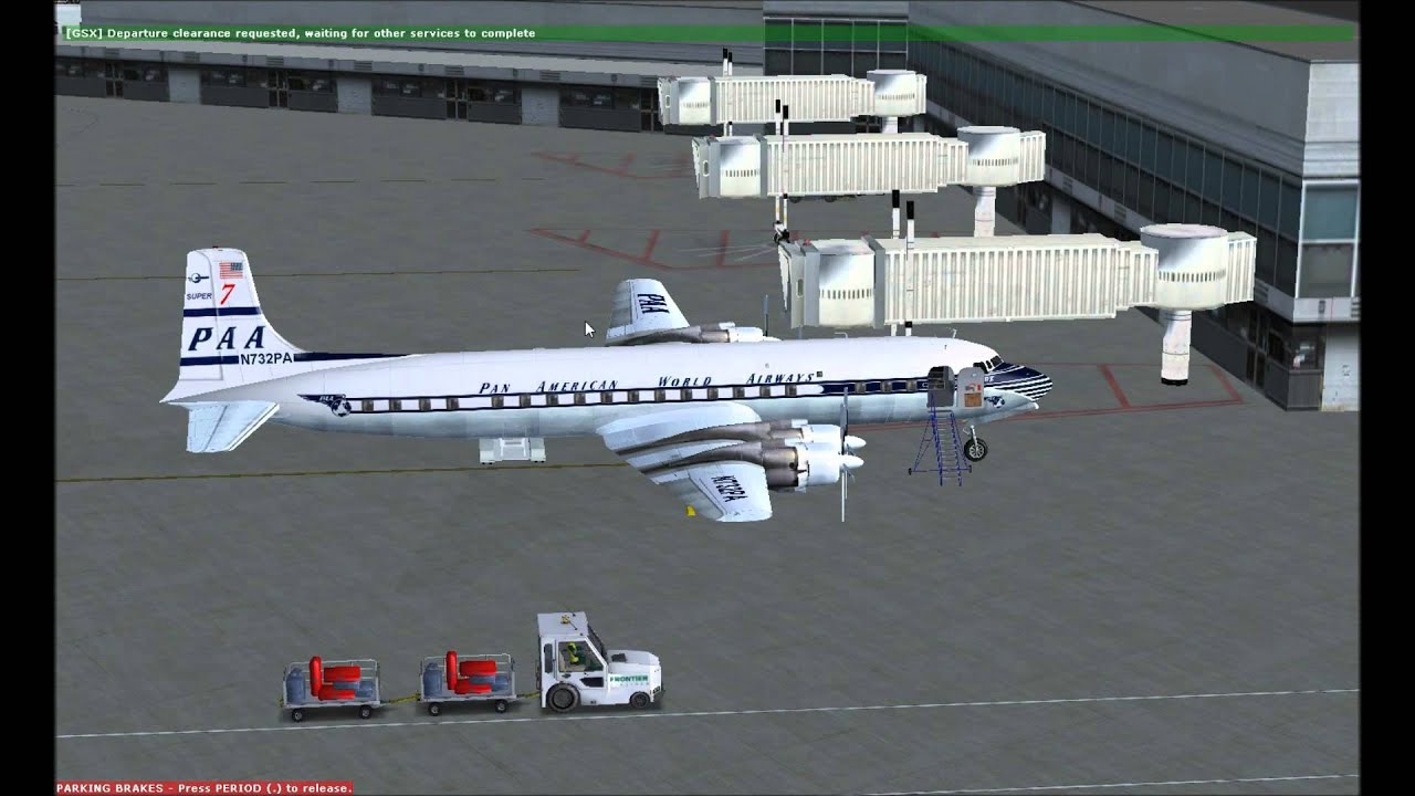 DC-7C Starting up and taking off FSX - YouTube