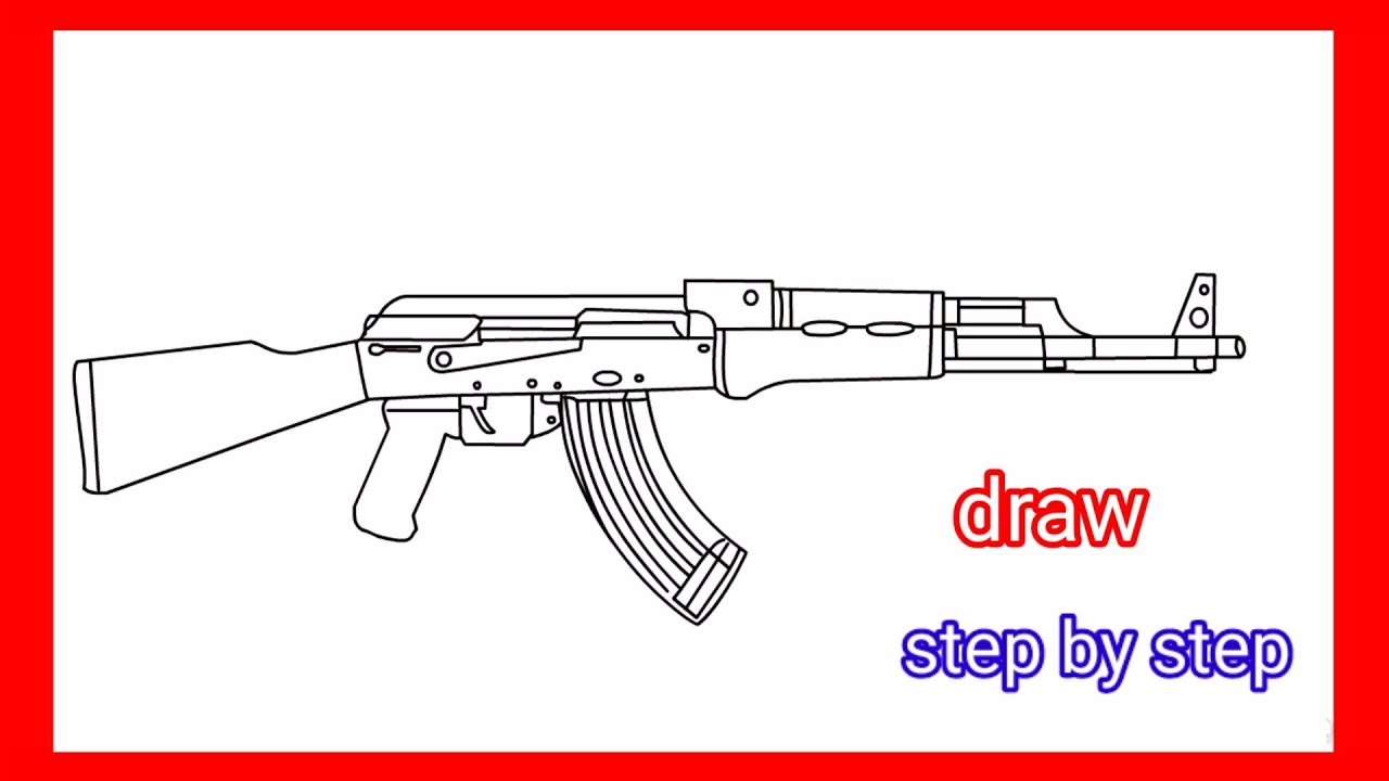 Automatic Rifle Drawing Easy How to Draw an AK-47 Step by Step | Easy Line Art Tutorial - YouTube