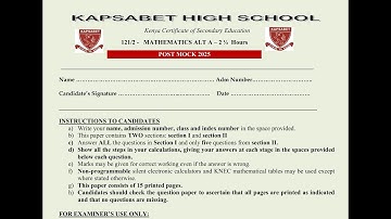 KCSE 2025 PREDICTION|| KAPSABET POSTMOCK || MATHEMATICS PAPER 2 SECTION 1