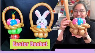 Easter basket with  eggs, a bunny, a little carrot  balloon tutorial. Easter balloon designs
