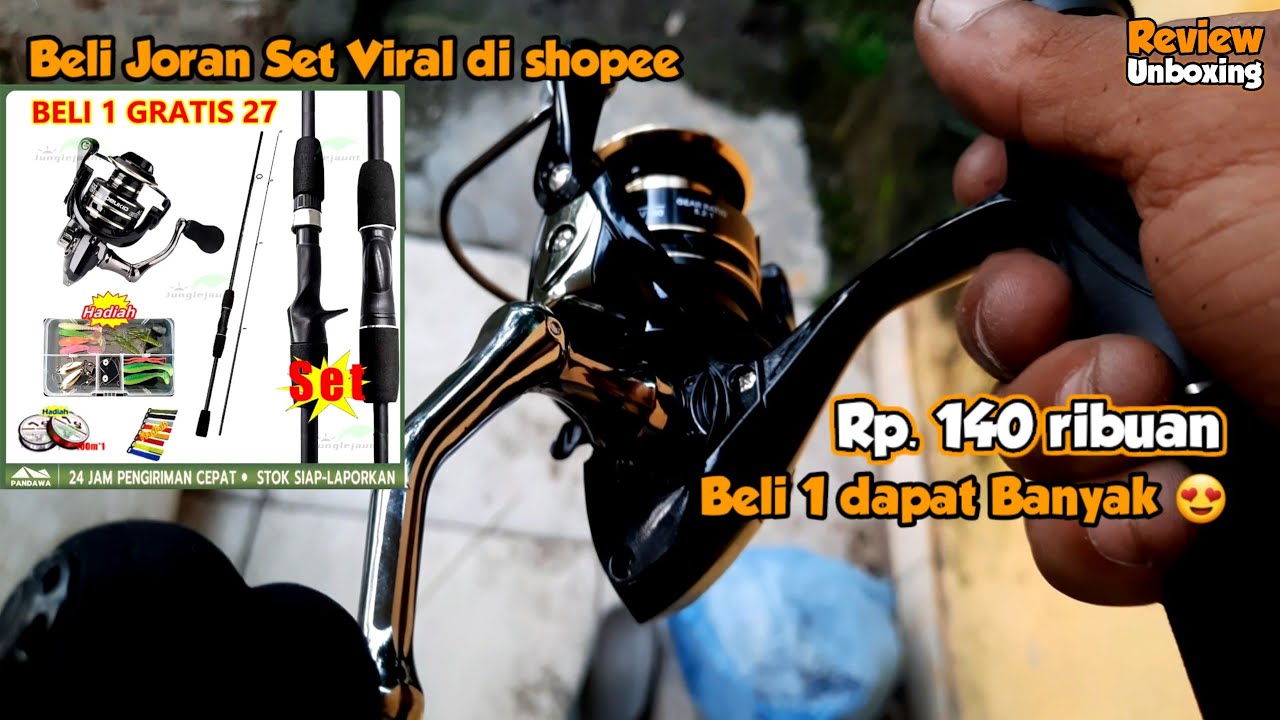 BELI 1 DAPAT 27 ?! Joran 2.4m set Reel AC2000 full bonus - Shopee Viral | Joran set murah | Unboxing