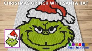 FREE GRAPH Christmas Grinch With Santa Hat C2C & Tapestry Crochet Pattern | Magic Yarn Pixels