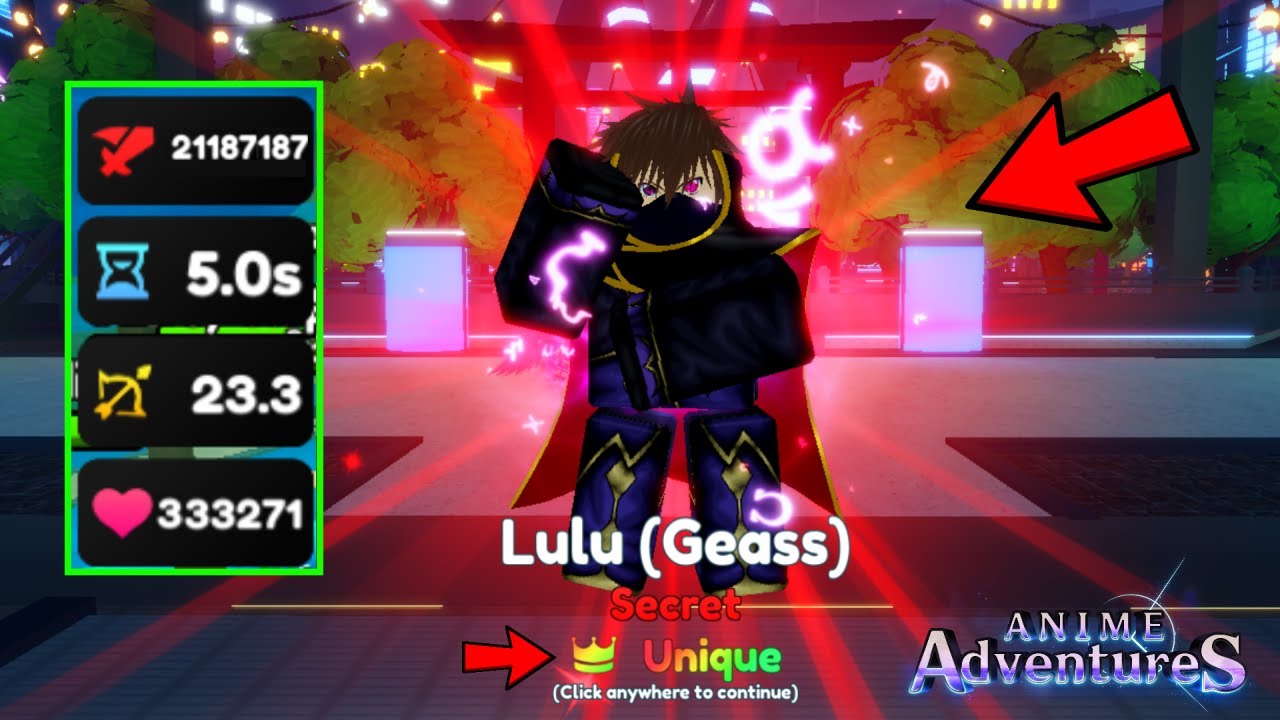 HOW TO GET NEW SECRET LULU (LELOUCH) & SHOWCASE ANIME ADVENTURES TD ROBLOX  