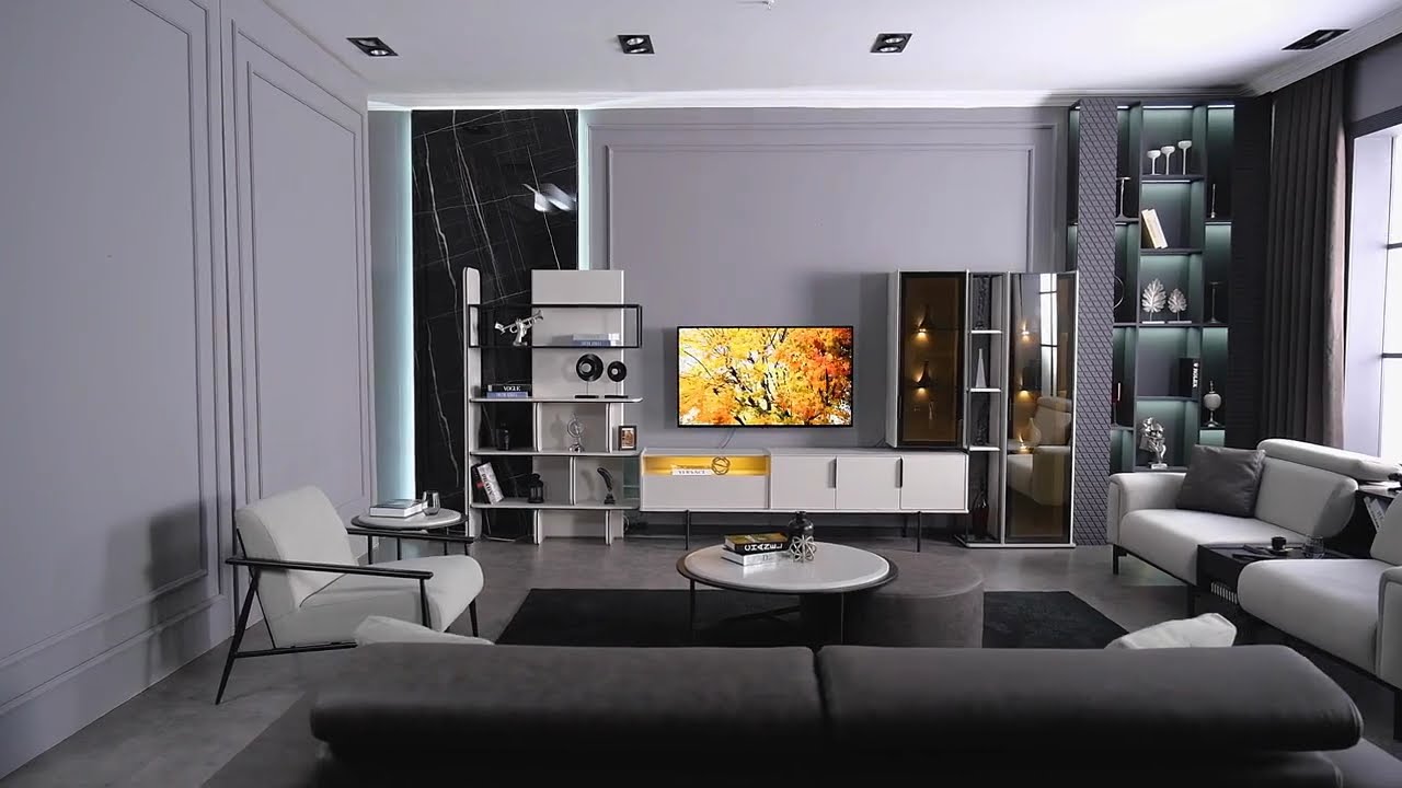 Minimalistische woonkamer: strakke lijnen, neutrale tinten voor ruimte en rust.