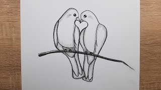Kolay Karakalem Iki Kuş Resmi Adım Adım Nasıl Çizilir 2024 Kolay Hayvan Çizimleri