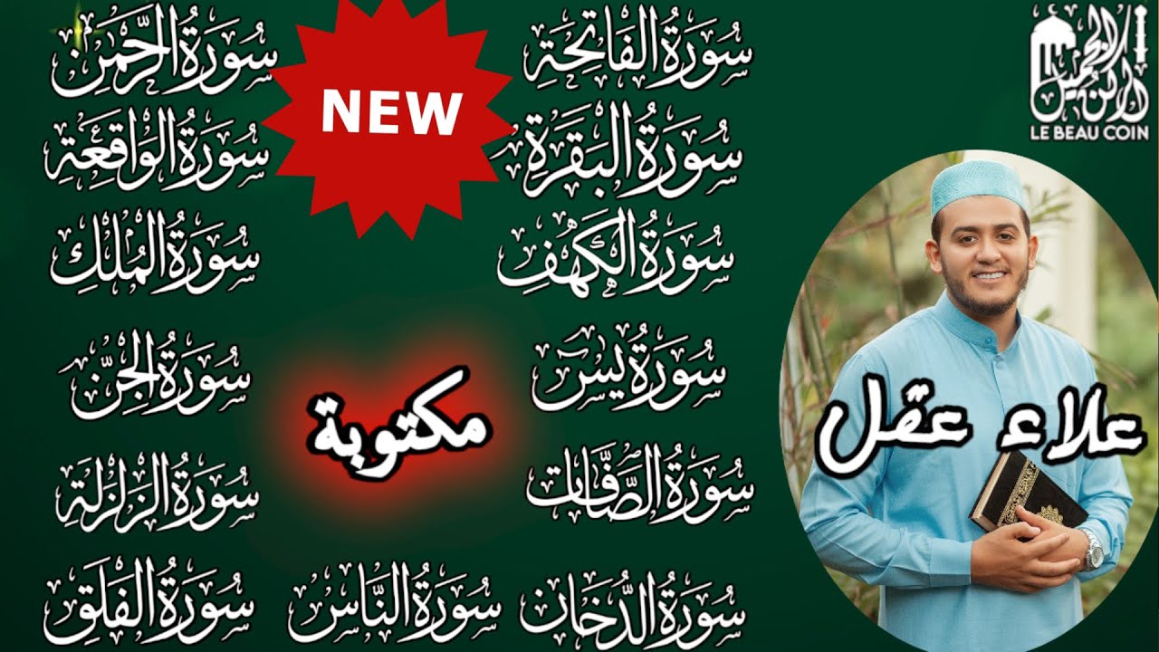 سورة الفاتحة، البقرة، الكهف، يس، الرحمن، الواقعة، الملك، الصافات، الدخان، الجن، الزلزلة و المعوذات