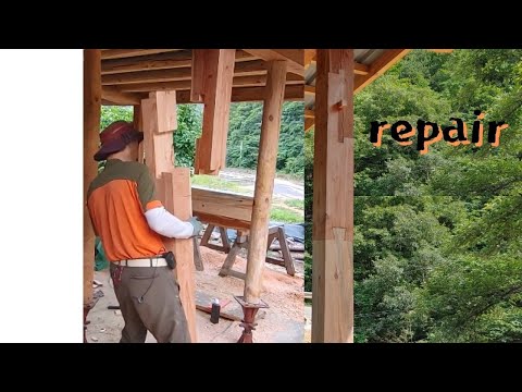 amazing wooden pole joint,repair, Korea,traditional, carpenter, woodworking,K Woodworking, Hanok