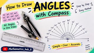 How to Draw Angles with Compass | 15°, 30°, 45°, 60°, 90° & More | Step-by-Step #trending #maths 
