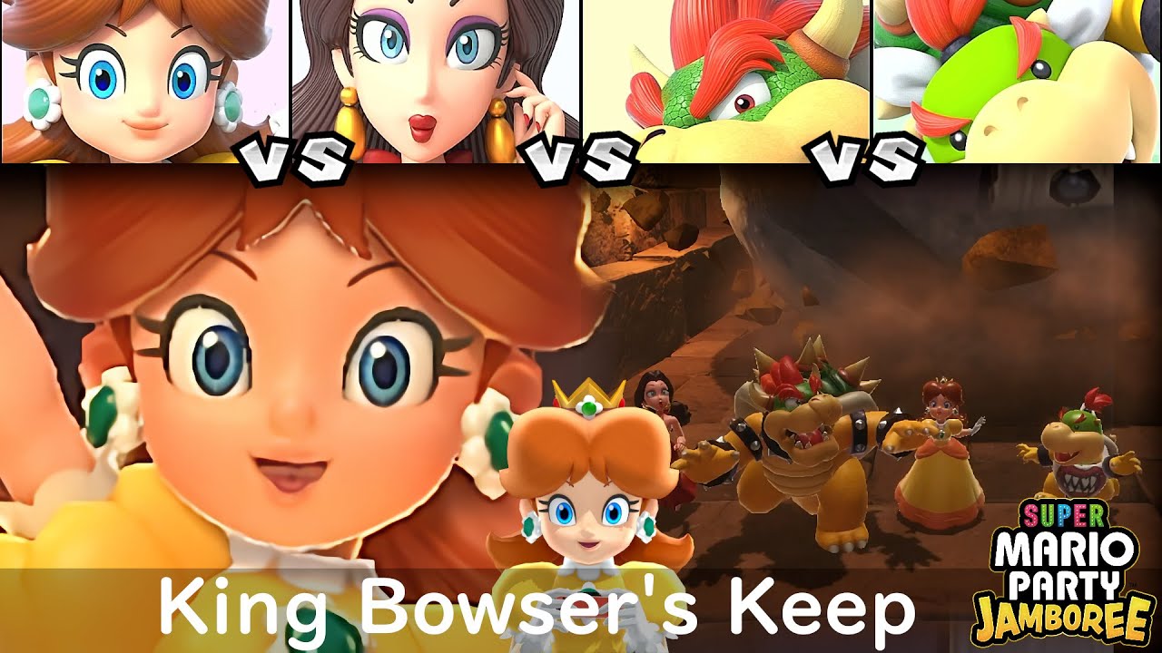 Super Mario Party Jamboree Daisy vs Pauline vs Bowser vs Bowser Jr in King Bowser's Keep