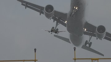 Crosswind landings aborted 3x Go around extreme weather